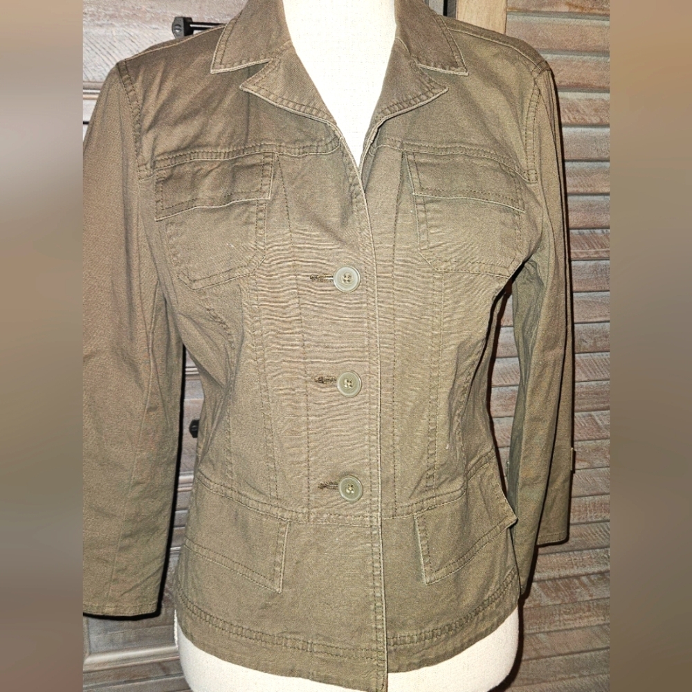Ann Taylor LOFT Khaki Cotton Blazer 3/4 Length Sleeves Sz 8 Excellent Condition